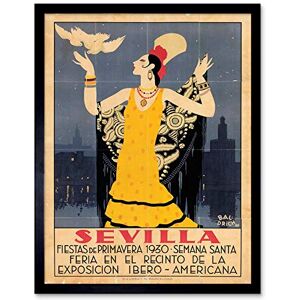 Wee Blue Coo Travel Tourism Seville Spain American Festival Woman Bird Art Print Framed Poster Wall Decor 12X16 Inch Wee Blue Coo Travel Tourism Seville Spain American Festival Woman Bird Art Print Framed Poster Wall Decor 12X16 Inch