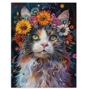 Artery8 Mystic Psychedelic Hippy Cat Flower Crown Abstract For Living Room Large Wall Art Poster Print Thick Paper 18X24 Inch Artery8 Mystic Psychedelic Hippy Cat Flower Crown Abstract For Living Room Large Wall Art Poster Print Thick Paper 18X24 Inch