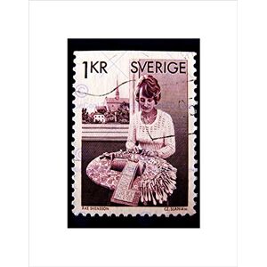 Wee Blue Coo Bobbin Lace Maker Vintage Stamp Sweden Picture Wall Art Print Wee Blue Coo Bobbin Lace Maker Vintage Stamp Sweden Picture Wall Art Print