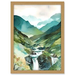 Artery8 River Cascades Waterfall in Misty Landscape Modern Watercolour Painting Artwork Framed A3 Wall Art Print Artery8 River Cascades Waterfall in Misty Landscape Modern Watercolour Painting Artwork Framed A3 Wall Art Print