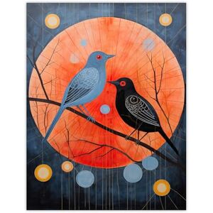 Wee Blue Coo The Nightingales Song Birds Orange Moon Extra Large XL Wall Art Poster Print Wee Blue Coo The Nightingales Song Birds Orange Moon Extra Large XL Wall Art Poster Print