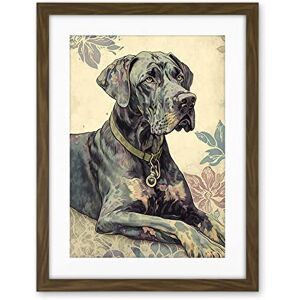 Artery8 Great Dane Dog with Floral Pattern Modern Linocut Illustration Artwork Framed Wall Art Print 18X24 Inch Artery8 Great Dane Dog with Floral Pattern Modern Linocut Illustration Artwork Framed Wall Art Print 18X24 Inch