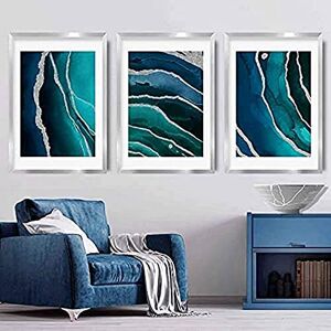 Artze Wall Art Abstract Art Prints 3-Piece Set, 30 cm Width x 40 cm Height, Teal/Blue/Silver Artze Wall Art Abstract Art Prints 3-Piece Set, 30 cm Width x 40 cm Height, Teal/Blue/Silver