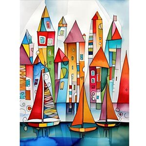 Artery8 Modern Marina Colourful Port Folk Art Watercolour Painting Large Wall Art Poster Print Thick Paper 18X24 Inch Artery8 Modern Marina Colourful Port Folk Art Watercolour Painting Large Wall Art Poster Print Thick Paper 18X24 Inch