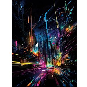 Artery8 New York City at Night Modern Abstract Neon Contrast Painting Extra Large XL Wall Art Poster Print Artery8 New York City at Night Modern Abstract Neon Contrast Painting Extra Large XL Wall Art Poster Print