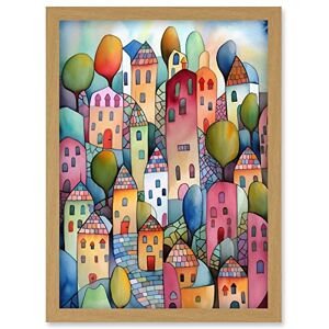 Artery8 Village On The Hill Cobble Streets Folk Art Artwork Framed Wall Art Print A4 Artery8 Village On The Hill Cobble Streets Folk Art Artwork Framed Wall Art Print A4