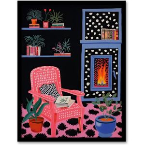 Artery8 Midnight Reading Acrylic Painting on Black Canvas Cosy Livingroom with a Fireplace Artwork Framed Wall Art Print A4 Artery8 Midnight Reading Acrylic Painting on Black Canvas Cosy Livingroom with a Fireplace Artwork Framed Wall Art Print A4