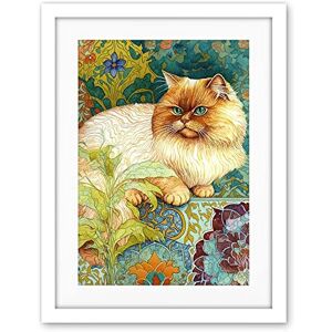 Artery8 Orange Persian Cat William Morris Inspired Floral Pattern Colourful Modern Illustration Artwork Framed Wall Art Print 18X24 Inch Artery8 Orange Persian Cat William Morris Inspired Floral Pattern Colourful Modern Illustration Artwork Framed Wall Art Print 18X24 Inch