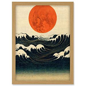 Doppelganger33 LTD Minimalist Large Orange Moon Over Ocean Waves Ukiyo-e Style Artwork Framed Wall Art Print A4 Doppelganger33 LTD Minimalist Large Orange Moon Over Ocean Waves Ukiyo-e Style Artwork Framed Wall Art Print A4