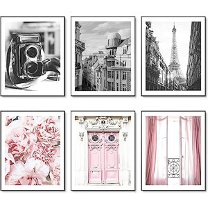 HoozGee Vintage Fashion Paris Wall Art Prints Black and White Canvas Poster Eiffel Tower Pink Flower Doors Windows Pictures Photos Wall Decor for Office Bedroom Living Room (8"x10" UNFRAMED) HoozGee Vintage Fashion Paris Wall Art Prints Black and White Canvas Poster Eiffel Tower Pink Flower Doors Windows Pictures Photos Wall Decor for Office Bedroom Living Room (8"x10" UNFRAMED)