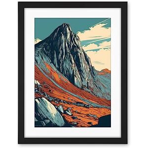 Artery8 Tryfan Mountain Peak Landscape Teal Brown Linocut Artwork Framed Wall Art Print 18X24 Inch Artery8 Tryfan Mountain Peak Landscape Teal Brown Linocut Artwork Framed Wall Art Print 18X24 Inch
