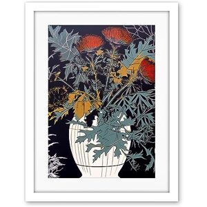 Artery8 Abstract Thistle Vase Dark Linocut Floral Red Green Ochre Scottish Plant Artwork Framed Wall Art Print 18X24 Inch Artery8 Abstract Thistle Vase Dark Linocut Floral Red Green Ochre Scottish Plant Artwork Framed Wall Art Print 18X24 Inch