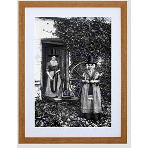 Wee Blue Coo Welsh Spinners And Spinning Wheel Wales Old BW Framed Wall Art Print Wee Blue Coo Welsh Spinners And Spinning Wheel Wales Old BW Framed Wall Art Print