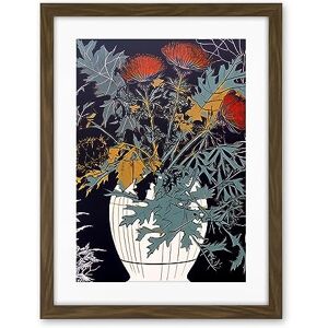 Artery8 Abstract Thistle Vase Dark Linocut Floral Red Green Ochre Scottish Plant Artwork Framed Wall Art Print 18X24 Inch Artery8 Abstract Thistle Vase Dark Linocut Floral Red Green Ochre Scottish Plant Artwork Framed Wall Art Print 18X24 Inch