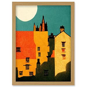 Wee Blue Coo Paper Cut Dean Village Edinburgh in Vibrant Reds and Yellows Artwork Framed Wall Art Print A4 Wee Blue Coo Paper Cut Dean Village Edinburgh in Vibrant Reds and Yellows Artwork Framed Wall Art Print A4