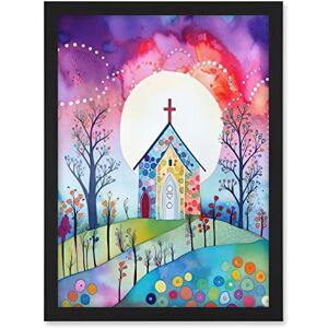 Artery8 Countryside Chapel In Full Moon Spring Night Folk Art Watercolour Painting Artwork Framed A3 Wall Art Print Artery8 Countryside Chapel In Full Moon Spring Night Folk Art Watercolour Painting Artwork Framed A3 Wall Art Print
