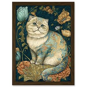 Artery8 William Morris Inspired Cute Cat with Floral Pattern Fur and Flowers Colourful Modern Illustration Artwork Framed A3 Wall Art Print Artery8 William Morris Inspired Cute Cat with Floral Pattern Fur and Flowers Colourful Modern Illustration Artwork Framed A3 Wall Art Print
