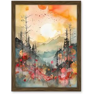 Artery8 Sunrise Over Misty Mountain Forest Landscape Modern Watercolour Painting Artwork Framed Wall Art Print 18X24 Inch Artery8 Sunrise Over Misty Mountain Forest Landscape Modern Watercolour Painting Artwork Framed Wall Art Print 18X24 Inch