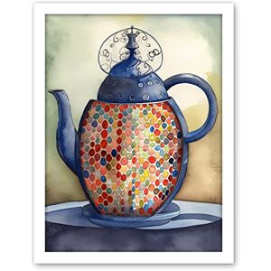Artery8 Enamelled Teapot Colourful Tea Kettle Folk Art Watercolour Painting Artwork Framed Wall Art Print 18X24 Inch Artery8 Enamelled Teapot Colourful Tea Kettle Folk Art Watercolour Painting Artwork Framed Wall Art Print 18X24 Inch