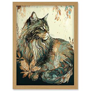 Artery8 Maine Coon Cat with Flower Pattern Modern Watercolour Illustration Artwork Framed Wall Art Print A4 Artery8 Maine Coon Cat with Flower Pattern Modern Watercolour Illustration Artwork Framed Wall Art Print A4