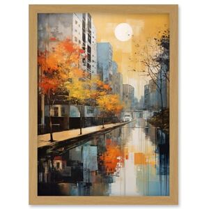 Artery8 Cityscape River Canal Oil Painting Blue Orange Trees Autumn in the City Artwork Framed Wall Art Print A4 Artery8 Cityscape River Canal Oil Painting Blue Orange Trees Autumn in the City Artwork Framed Wall Art Print A4