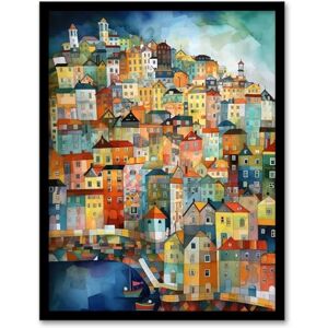 Wee Blue Coo Seaside Village Folk Art Watercolour Painting Colourful Coastal Townscape Artwork Framed Wall Art Print A4 Wee Blue Coo Seaside Village Folk Art Watercolour Painting Colourful Coastal Townscape Artwork Framed Wall Art Print A4