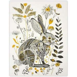 Artery8 Bunny Rabbit Flowers Yellow Grey Bright Folk Art Living Room Extra Large XL Wall Art Poster Print Artery8 Bunny Rabbit Flowers Yellow Grey Bright Folk Art Living Room Extra Large XL Wall Art Poster Print