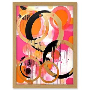 Artery8 Abstract Circles Oil Painting Bright Pink Orange Gold Black Geometric Drip Paint Artwork Framed A3 Wall Art Print Artery8 Abstract Circles Oil Painting Bright Pink Orange Gold Black Geometric Drip Paint Artwork Framed A3 Wall Art Print