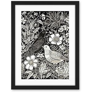 Artery8 Birds on Flower Bed Garden Black and White Linocut Artwork Framed Wall Art Print 18X24 Inch Artery8 Birds on Flower Bed Garden Black and White Linocut Artwork Framed Wall Art Print 18X24 Inch