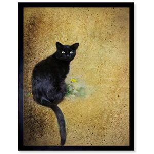Wee Blue Coo Black Cat Yellow Flower Art Print Framed Poster Wall Decor 12x16 inch Wee Blue Coo Black Cat Yellow Flower Art Print Framed Poster Wall Decor 12x16 inch