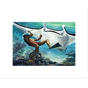 Wee Blue Coo Pulp Fiction Giant Sting Ray Diver Fight Under Water Wall Art Print Wee Blue Coo Pulp Fiction Giant Sting Ray Diver Fight Under Water Wall Art Print