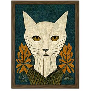 Doppelganger33 LTD Elegant Cat Illustration William Morris Style Teal Mustard Artwork Framed Wall Art Print 18X24 Inch Doppelganger33 LTD Elegant Cat Illustration William Morris Style Teal Mustard Artwork Framed Wall Art Print 18X24 Inch