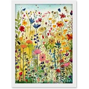 Artery8 Mixed Wildflower Bloom In Meadow Folk Art Artwork Framed A3 Wall Art Print Artery8 Mixed Wildflower Bloom In Meadow Folk Art Artwork Framed A3 Wall Art Print
