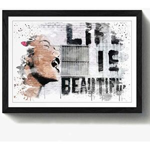 Arty Pie Framed Print Black A2 (24.5x18 Inch) Banksy Life is Beautiful Graffiti Wall Art V3, Wood, Multi-Colour, 60 x 42 x 2 cm Arty Pie Framed Print Black A2 (24.5x18 Inch) Banksy Life is Beautiful Graffiti Wall Art V3, Wood, Multi-Colour, 60 x 42 x 2 cm