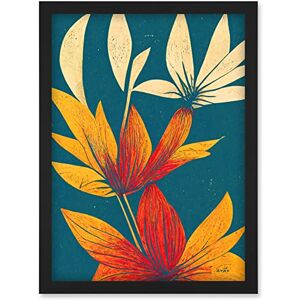 Doppelganger33 LTD Abstract Tropical Leaf Linocut Flowers Blue Gold Artwork Framed Wall Art Print A4 Doppelganger33 LTD Abstract Tropical Leaf Linocut Flowers Blue Gold Artwork Framed Wall Art Print A4