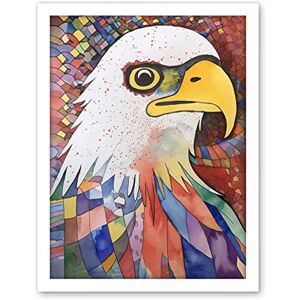 Artery8 Bald Eagle Bird And Abstract Pattern Folk Art Watercolour Painting Artwork Framed Wall Art Print 18X24 Inch Artery8 Bald Eagle Bird And Abstract Pattern Folk Art Watercolour Painting Artwork Framed Wall Art Print 18X24 Inch