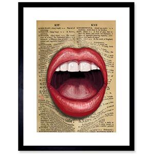 Wee Blue Coo Upcycle Dictionary Mouth Surreal Lips Artwork Framed Wall Art Print 12X16 Inch Wee Blue Coo Upcycle Dictionary Mouth Surreal Lips Artwork Framed Wall Art Print 12X16 Inch