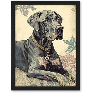 Artery8 Great Dane Dog with Floral Pattern Modern Linocut Illustration Artwork Framed Wall Art Print 18X24 Inch Artery8 Great Dane Dog with Floral Pattern Modern Linocut Illustration Artwork Framed Wall Art Print 18X24 Inch