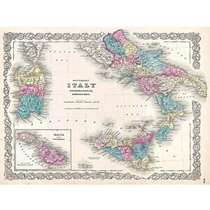 Wee Blue Coo Beautiful 1855 First Edition Colton's Map Southern Italy Art Print Poster Wall Decor 12X16 Inch Wee Blue Coo Beautiful 1855 First Edition Colton's Map Southern Italy Art Print Poster Wall Decor 12X16 Inch