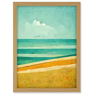 Doppelganger33 LTD Calm Sandy Beach Summer Scene In Ochre And Teal Minimalist Artwork Framed A3 Wall Art Print Doppelganger33 LTD Calm Sandy Beach Summer Scene In Ochre And Teal Minimalist Artwork Framed A3 Wall Art Print