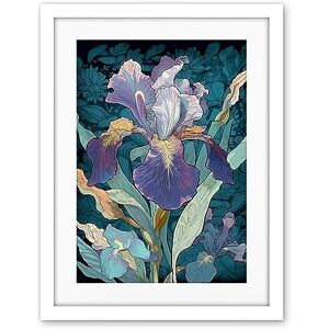 Artery8 A Single Iris Flower Bloom Purple Teal and Yellow Artwork Framed Wall Art Print 18X24 Inch Artery8 A Single Iris Flower Bloom Purple Teal and Yellow Artwork Framed Wall Art Print 18X24 Inch
