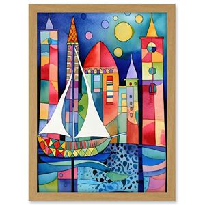 Artery8 Marina At Night Colourful Folk Art Watercolour Painting Artwork Framed A3 Wall Art Print Artery8 Marina At Night Colourful Folk Art Watercolour Painting Artwork Framed A3 Wall Art Print