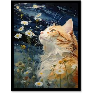 Artery8 Moonlit Cat In Daisy Meadow Norwegian Forest Cat Oil Painting Artwork Framed Wall Art Print A4 Artery8 Moonlit Cat In Daisy Meadow Norwegian Forest Cat Oil Painting Artwork Framed Wall Art Print A4