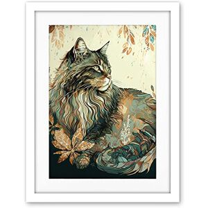 Artery8 Maine Coon Cat with Flower Pattern Modern Watercolour Illustration Artwork Framed Wall Art Print 18X24 Inch Artery8 Maine Coon Cat with Flower Pattern Modern Watercolour Illustration Artwork Framed Wall Art Print 18X24 Inch