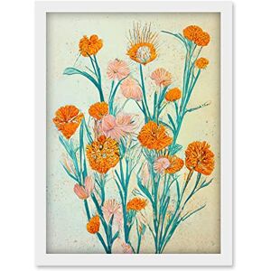 Doppelganger33 LTD Boho Marigold Flowers Teal Orange Painting Artwork Framed Wall Art Print A4 Doppelganger33 LTD Boho Marigold Flowers Teal Orange Painting Artwork Framed Wall Art Print A4
