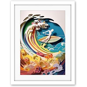 Artery8 Rainbow Kirigami Surfer Surfing Coastal Landscape Artwork Framed Wall Art Print 18X24 Inch Artery8 Rainbow Kirigami Surfer Surfing Coastal Landscape Artwork Framed Wall Art Print 18X24 Inch