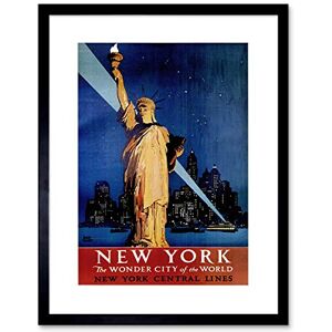 Wee Blue Coo Travel New York Statue Liberty Manhattan Railway Vintage Framed Wall Art Print Wee Blue Coo Travel New York Statue Liberty Manhattan Railway Vintage Framed Wall Art Print