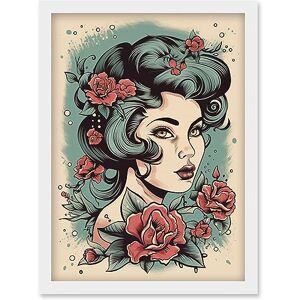 Artery8 Woman Rose Flowers Pin Up Rockabilly Americana 50s Artwork Framed Wall Art Print A4 Artery8 Woman Rose Flowers Pin Up Rockabilly Americana 50s Artwork Framed Wall Art Print A4