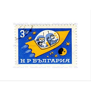 Wee Blue Coo Stamp Bulgaria 3 Three Stotinki Spaceship Moon Star Space Art Wall Art Print Wee Blue Coo Stamp Bulgaria 3 Three Stotinki Spaceship Moon Star Space Art Wall Art Print