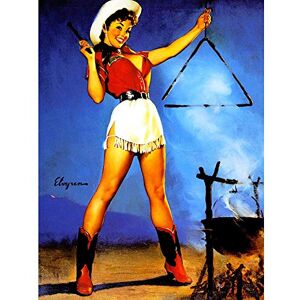 Wee Blue Coo Painting Portrait Pin Up Girl Cowgirl Camp Fire Triangle USA Art Print Poster Wall Decor 12X16 Inch Wee Blue Coo Painting Portrait Pin Up Girl Cowgirl Camp Fire Triangle USA Art Print Poster Wall Decor 12X16 Inch